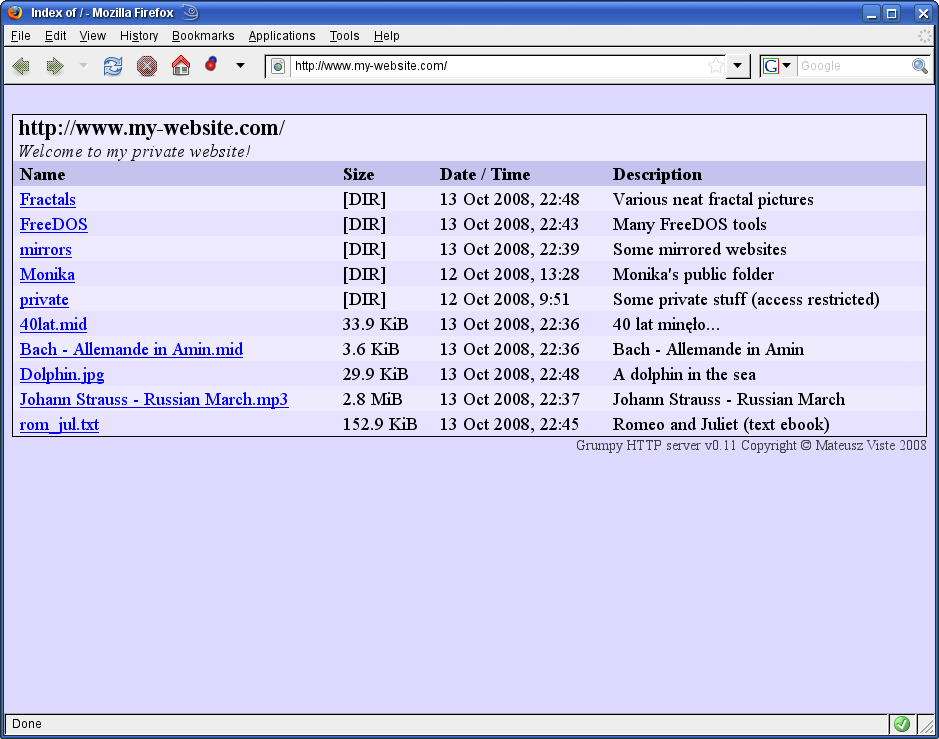 Grumpy web server screenshot